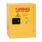 A photograph of a yellow 02013 eagle bench top flammable liquid safety cabinets, with 4 gallon capacity and door closed.
