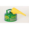 Photograph of green type 1 galvanized steel safety can with 1 gallon capacity and attached funnel.