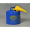 Photograph of blue type 1 galvanized steel safety can with 5 gallon capacity and optional attached funnel.