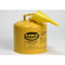 Photograph of yellow type 1 galvanized steel safety can with 5 gallon capacity and optional attached funnel.