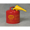 Photograph of red type 1 galvanized steel safety can with 5 gallon capacity and optional attached funnel.