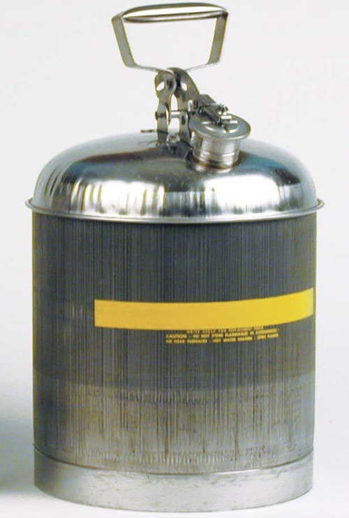A photograph of a 02111 eagle type i stainless steel safety can  with 5 gallon capacity.
