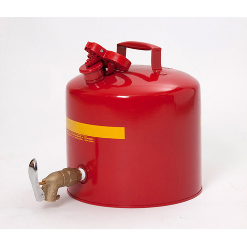 A photograph of a red galvanized 02120 eagle faucet safety can, with 5 gallon capacity.