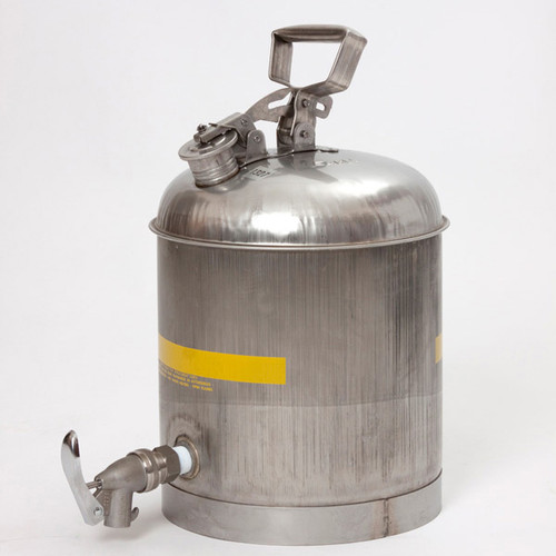 A photograph of a 02121 stainless steel eagle faucet safety can, with 5 gallon capacity.