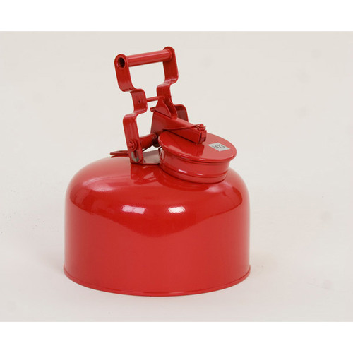 A photograph of a red galvanized metal 02125 eagle disposal safety can, with 2.5 gallon capacity.