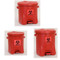 A photograph of a 02134 eagle biohazardous waste safety cans, red polyethylene.
