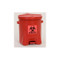 A photograph of a 02134 eagle biohazardous waste safety cans, 6 gallon, red polyethylene.