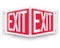V-shaped red sign with white EXIT printed on both faces.