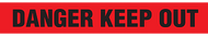 A drawing of an unrolled tape showing "DANGER KEEP OUT" printed in black on red.