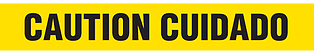 A drawing of an unrolled section of barricade tape reading "CAUTION CUIDADO" in black on yellow.