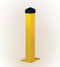 Photograph of yellow square 5" width eagle bollard post with black HDPE post cap.
