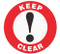 A red and white photograph of a 05254 anti-slip safety floor markers, reading keep clear with graphic.