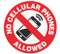 A photograph of red and white 05255 anti-slip safety floor markers, reading no cellular phones allowed with graphic.
