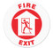 A photograph of red and white 05257 anti-slip safety floor markers, reading fire exit with graphic.