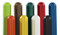 A photograph of a variety of colored 02250 eagle fluted bollard post sleeves.