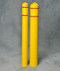 Photograph of two yellow eagle smooth bollard post sleeves with red reflective striping and different diameters.