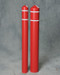 Photograph of two red eagle smooth bollard post sleeves with white reflective striping and different diameters.