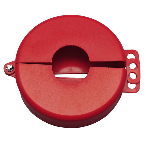 A photograph of a red 07003 zing recyclockout™ gate valve lockout devices with 1" to 2.5" size.