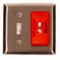 A photograph of a red 07018 zing side hinge wall light switch lockout installed on light switch in unlocked position.