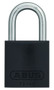A photograph of a black 07024 abus aluminum padlock for lockout-tagout, with 1.5" shackle.