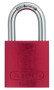 A photograph of a red 07024 abus aluminum padlock for lockout-tagout, with 1.5" shackle.