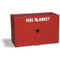 A photograph of a red 09066 drop-down fire blanket cabinet.