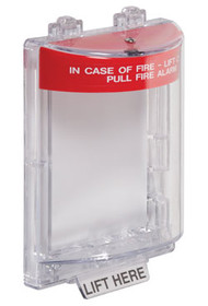 A photograph of  the large alarm pull station protective cover.