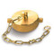 A photograph of a 09200 1.5" brass cap with chain and pin lug design.