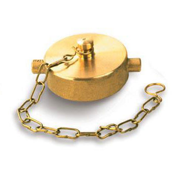 A photograph of a 09201 2.5" brass cap with chain and pin lug design.