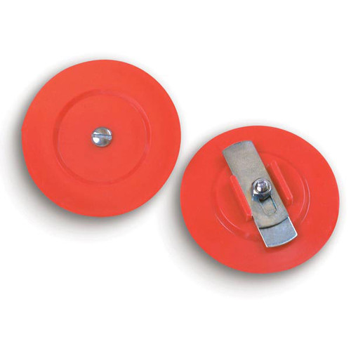 A photograph of a red 09205 adjust-a-plug plastic break cap for FDC and hydrant connections.