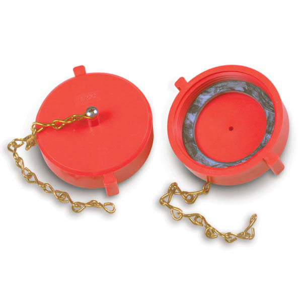 2.5" Red Plastic Threaded Cap & Chains For Hydrant Threads