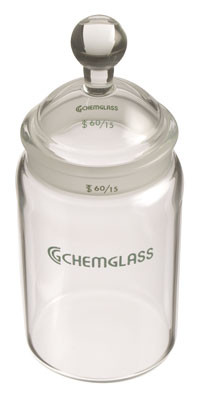 A photograph of a complete CG-1181-03 Thin Layer Chromatography chamber with bottle and stopper (lid).