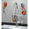 A photograph of a Guardian G1201 EyeSafe™ Faucet-Mounted Eyewash mounted on a gooseneck faucet.