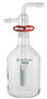A photograph of a complete CG-1120 gas washing bottle with stopper, bottle, and Keck clip.