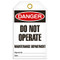 A photograph of front of a 07081 tag, reading danger do not operate maintenance department.