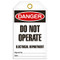 A photograph of front of a 07082 tag, reading danger do not operate electrical department.