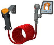 A photograph of a Guardian G5018 Drench Hose Unit, Wall Mounted w/ Flag Activation Handle.
