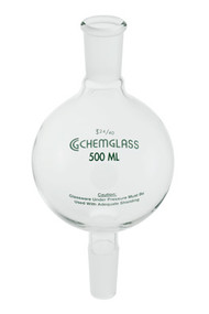 A photograph of a CG-1190-12 chromatography reservoir with 500 mL capacity and 24/40 joints.