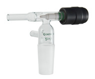 A photograph of a CG-1191-01 chromatography flow control adapter with 24/40 joint and PTFE valve.