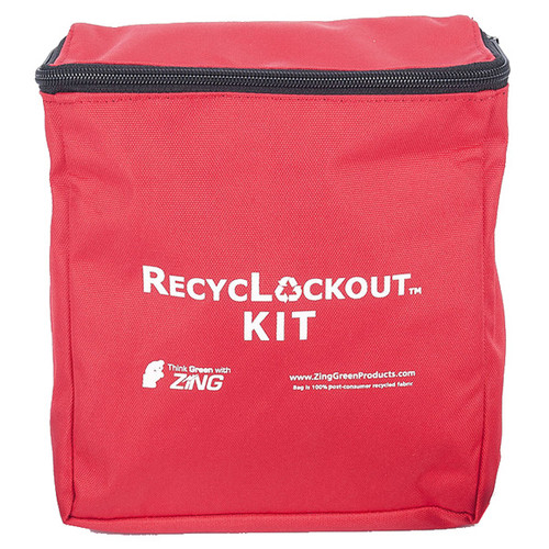 A photograph of a red 07111 zing recylockout™ lockout pouch.