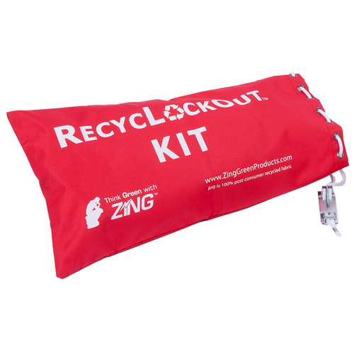 A photograph of a red 07112 zing recylockout™ lockable lockout bag.