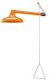 A photograph of an orange Guardian GBF1643 Barrier-Free Emergency Showers, Horizontally Mounted, Plastic Shower Head.