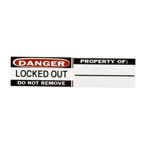 A photograph of an english 07252 label for aluminum lockout padlocks, with 6 per package.