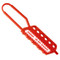 A photograph of a red 07266 nonconductive dielectric nylon lockout hasp, with 6-holes.