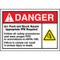 A photograph of a 07320 ansi danger arc flash and shock hazard labels and sign with  ansi shock icon.