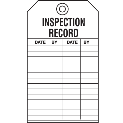A photograph of a 04033 inspection record tags, with 5 per package.