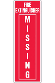 A photograph of a red 09370 fire extinguisher missing self-adhesive sign.