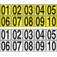 An image of sequential number markers 01 through 10 showing one set of black characters on yellow and one set of black characters on white.