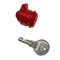 A photograph of a red 09422 replacement cylinder locks for firetech cabinets with key.