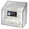 A photograph of a large clear 06032 front access dispenser for hair, beard, shoe or arm covers, filled with covers.